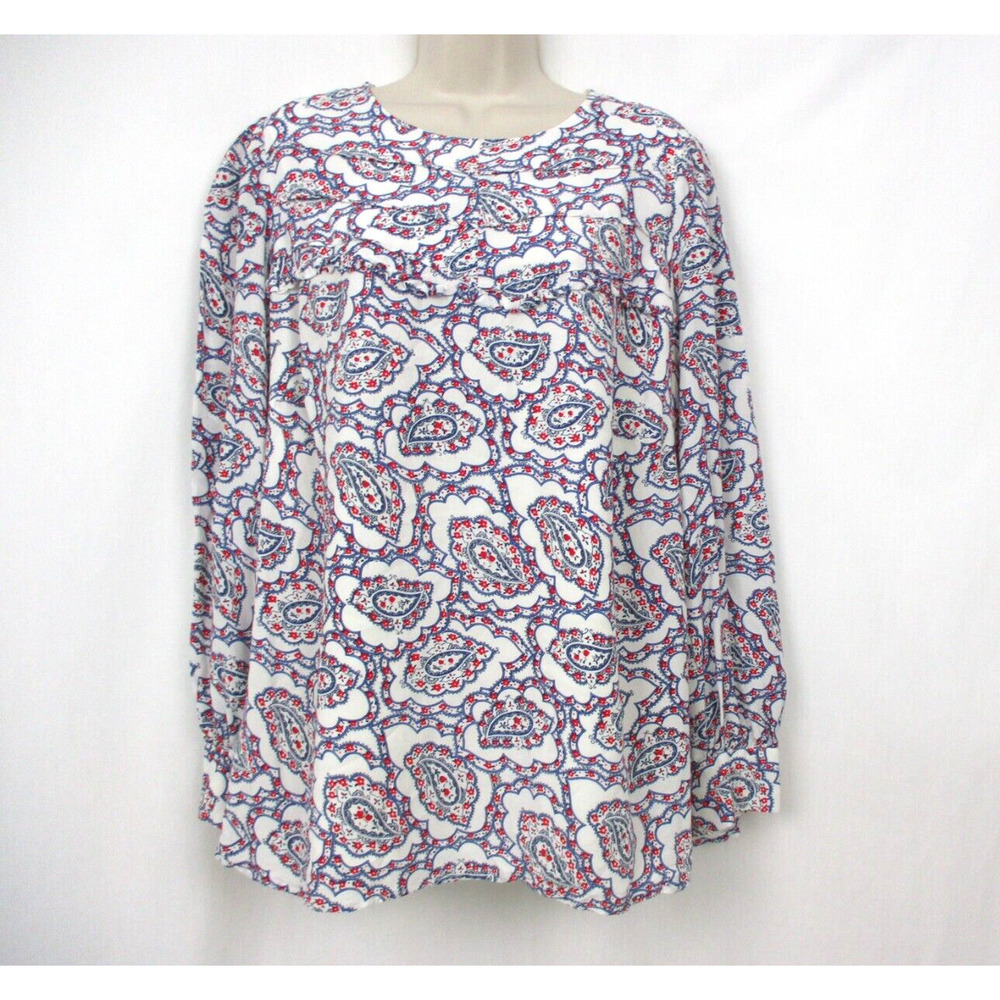 Talbots Blouse Womens 1X‎ Paisley Ruffled Neckline Career Office Lined Crepe Top